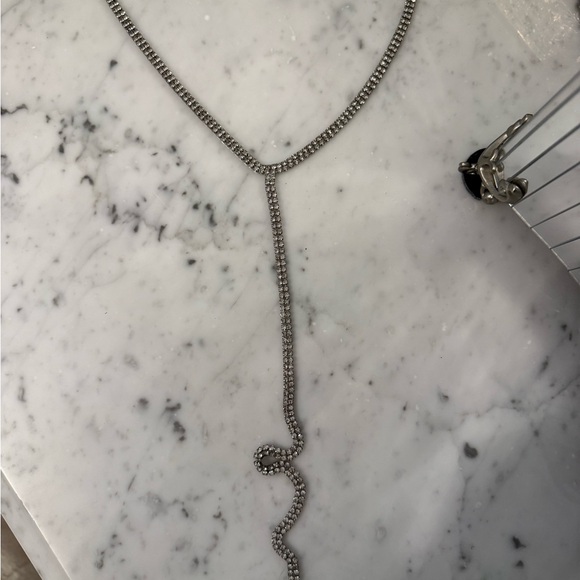 Jewelry - Silver Rhinestone Crystal Y-Drop Necklace - Silver